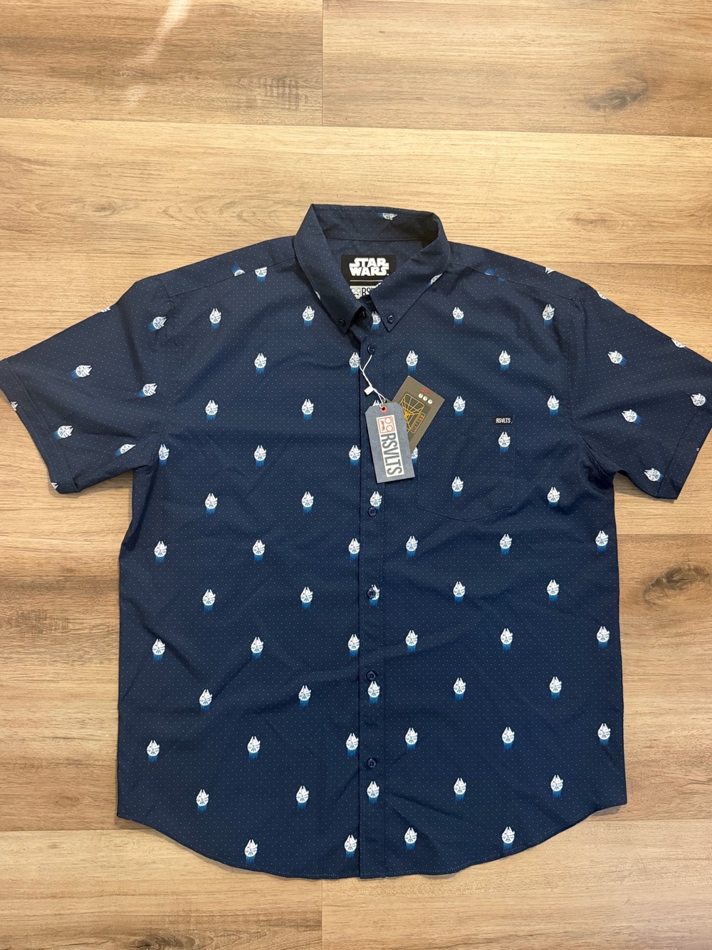 NWT Star Wars RSVLTS 12 Parsecs KUNUFLEX Button Down Shirt Navy XXL